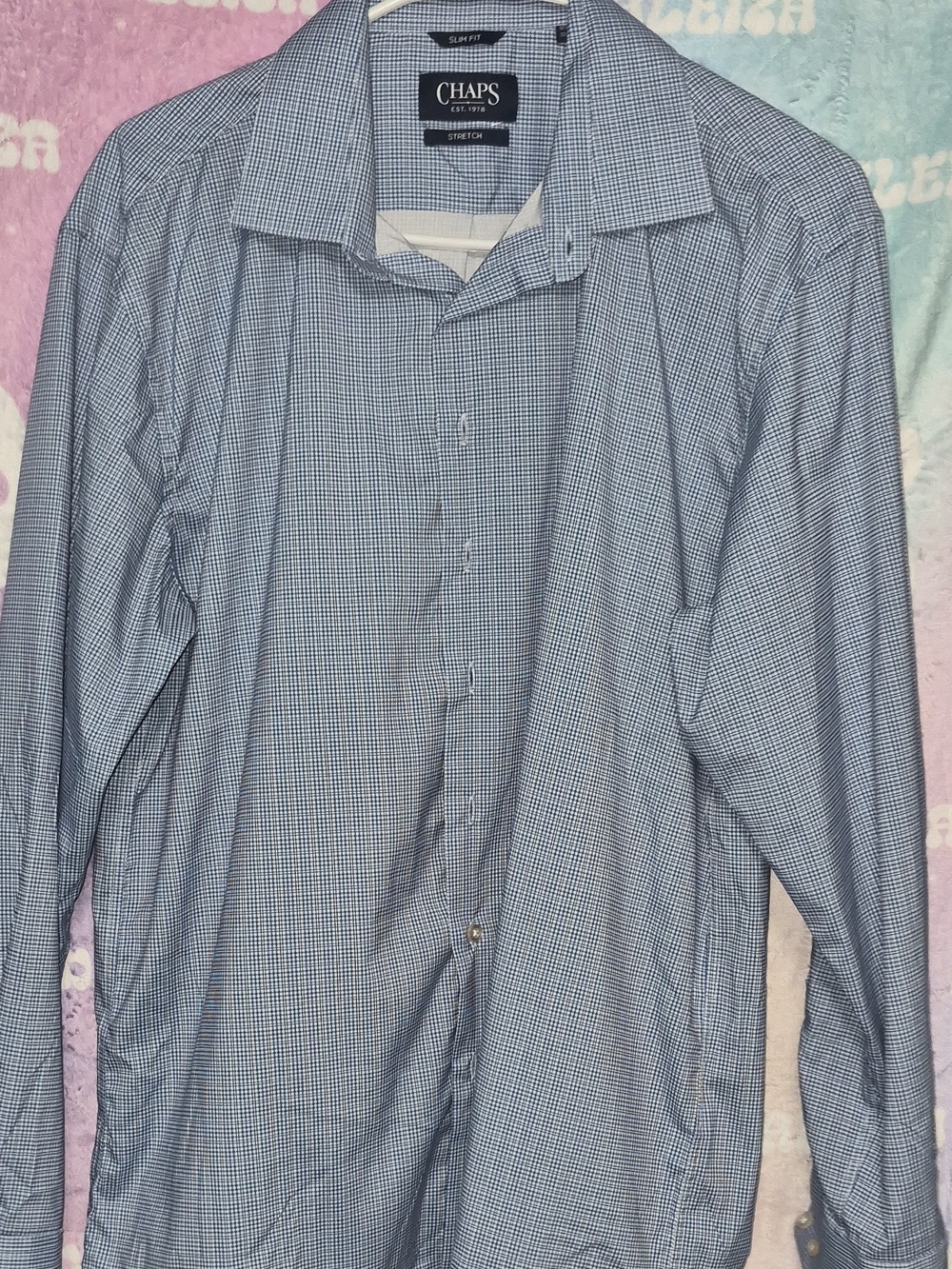 Chaps Men's Light Blue Micro-Check Dress Shirt